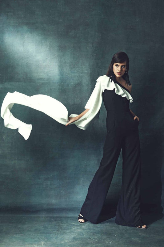 Jumpsuit With Ruffled Open Sleeves