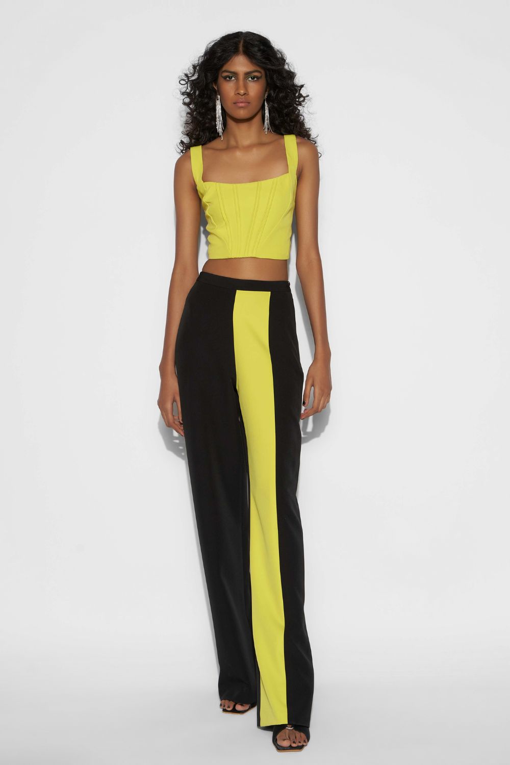 Corset top with colorblocking pant set