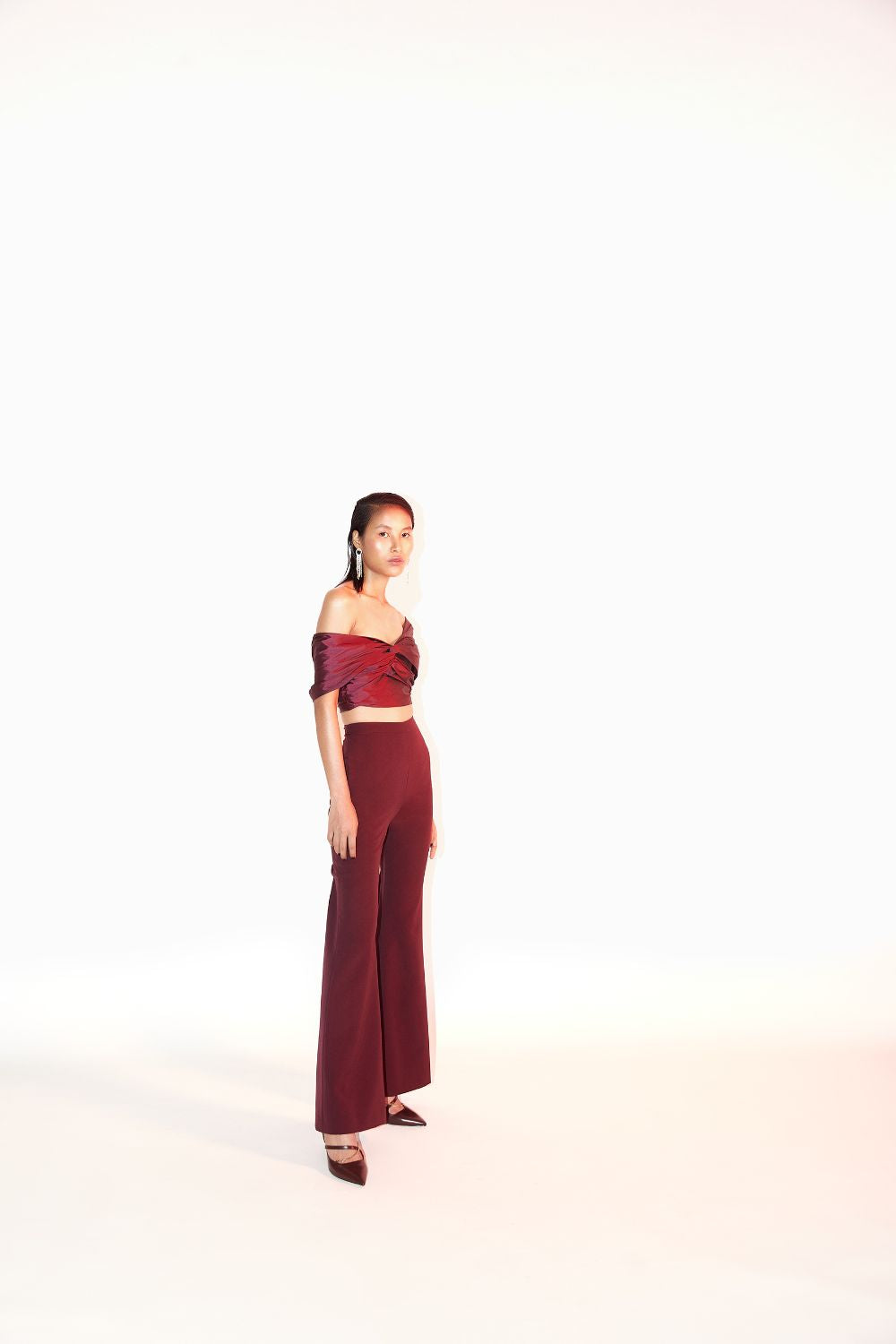 Off Shoulder Crop Top With Flared Pants
