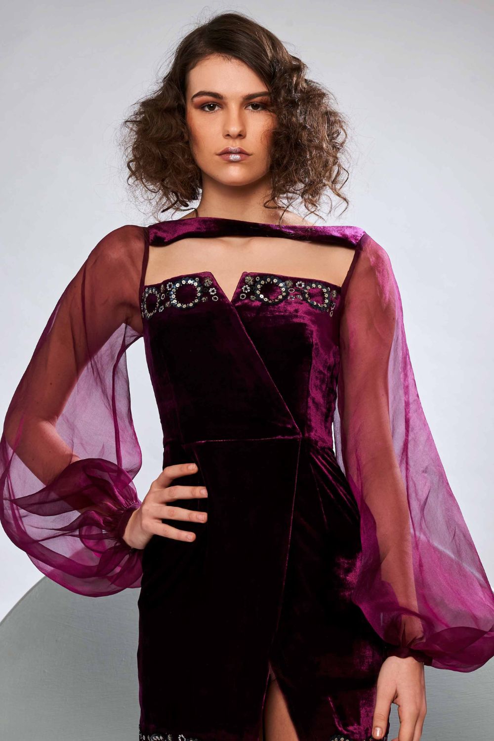 Velvet Wraparound Short Dress