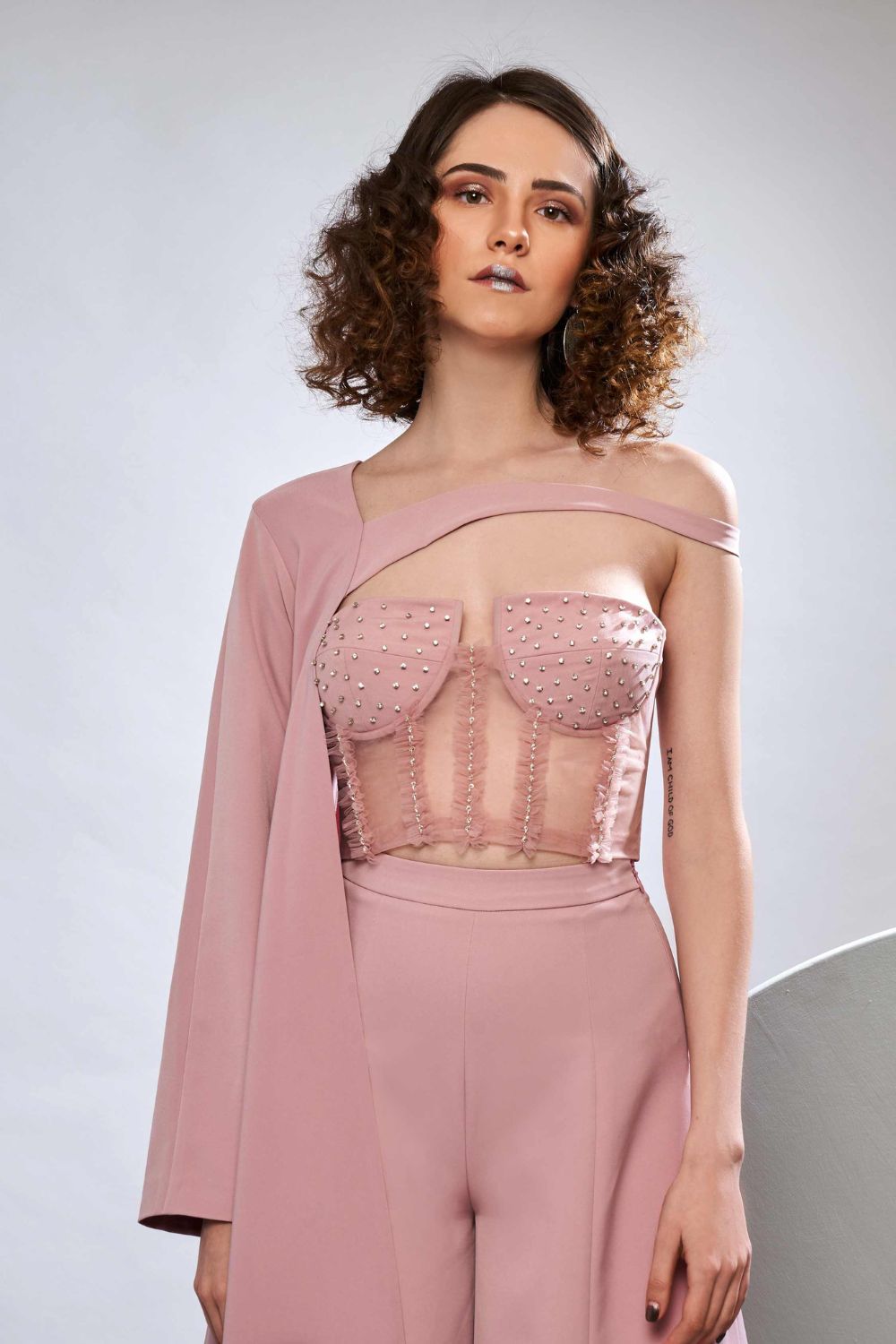 Tulle Bustier With Stretch Crepe Flared Pants