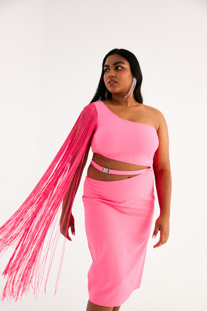 LEMONADE PINK WAIST CUT-OUT DRESS