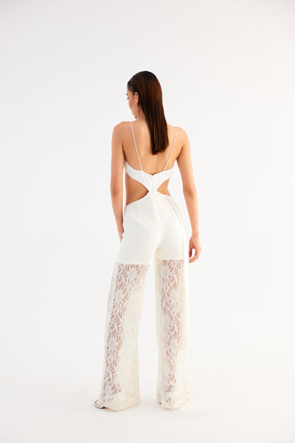 Egg Shell White Cut-Out Dress with Back Tie – Mini Fitted Style
