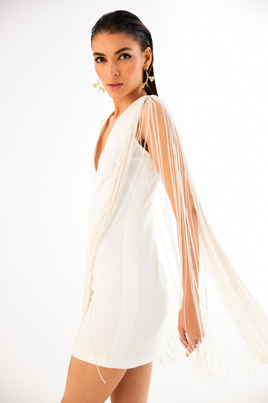 Egg Shell White Fringe Mini Dress – Fitted Resort Wear