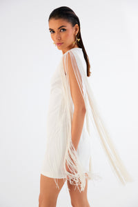 Egg Shell White Fringe Mini Dress – Fitted Resort Wear
