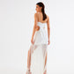 Egg Shell White Fringe Mini Dress – Spaghetti Strap with Waist Cut-Out