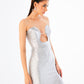 Melange Foil Silver Long Slit Dress – Sweetheart Neck Cut-Out