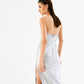 Melange Foil Silver Long Slit Dress – Sweetheart Neck Cut-Out