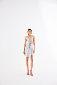 Melange Foil Silver Asymmetric Mini Dress – Waist Cut-Out with Ring