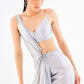 Melange Foil Silver Asymmetric Mini Dress – Waist Cut-Out with Ring