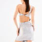 Melange Foil Silver Asymmetric Mini Dress – Waist Cut-Out with Ring