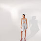 Melange Foil Silver Asymmetric Mini Dress – Waist Cut-Out with Ring