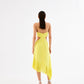 Canary Yellow Asymmetric Dress – Waist Cut-Out with Ring