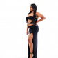 Black Cut-Out High Slit Dress with Buckle Detail
