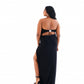Black Cut-Out High Slit Dress with Buckle Detail
