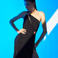 Black One-Shoulder Asymmetric Dress with Waist Cut-Out