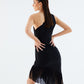 Black One-Shoulder Asymmetric Dress with Waist Cut-Out