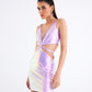 Holographic Lilac Cut-Out Mini Dress – Spaghetti Strap