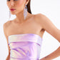 Holographic Lilac Shoulder-Across Mini Dress with Waist Drape