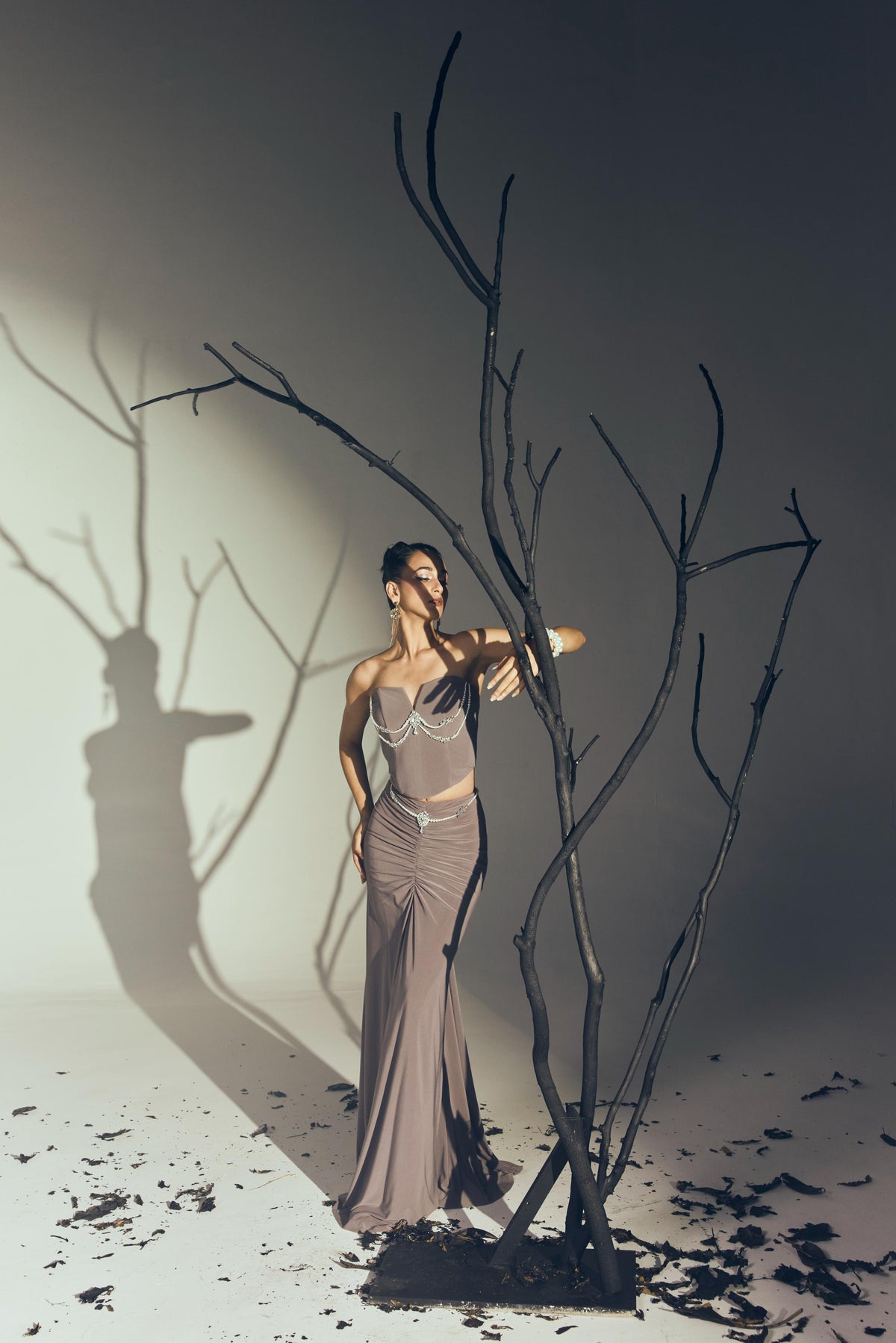 CORSET WITH LONG RUCHED SKIRT