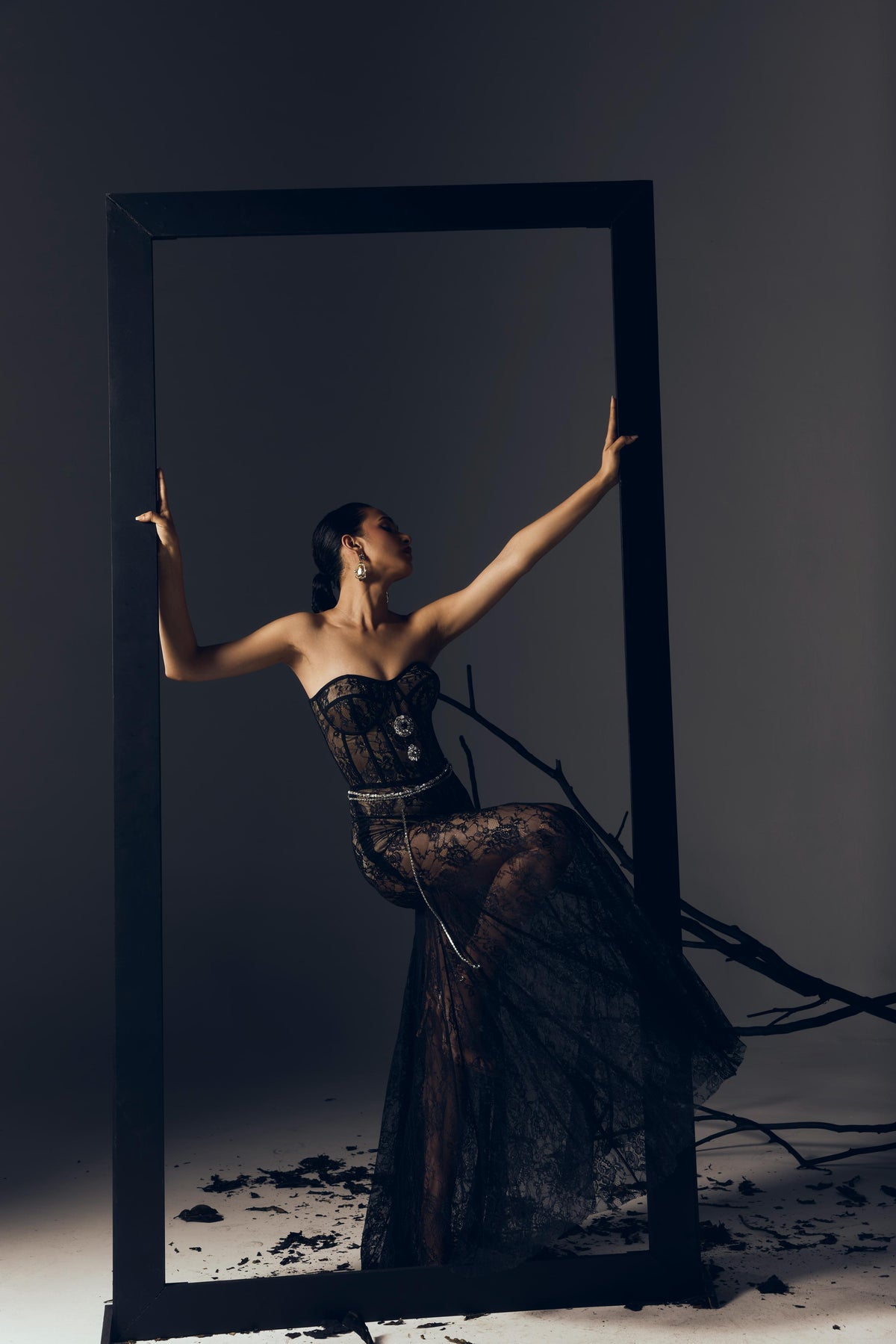 BLACK LACE BUSTIER GOWN