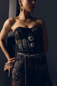 BLACK LACE BUSTIER GOWN