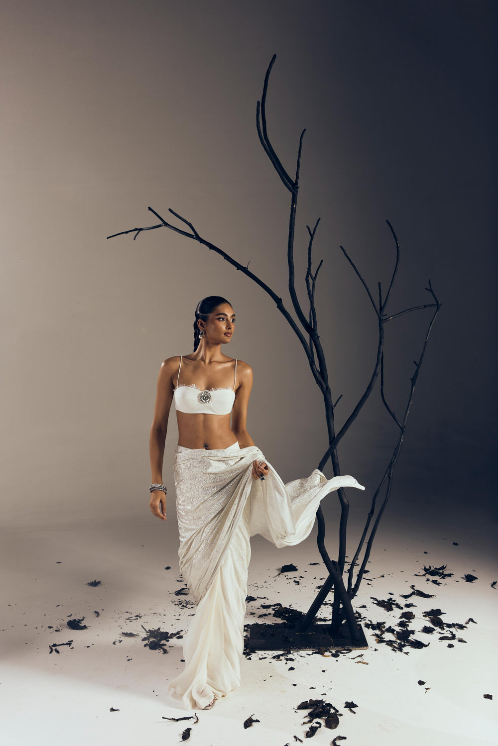 PRE- DRAPED SAREE WITH BRALETTE
