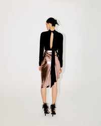 PLUNGE NECK TOP WITH DRAPED SKIRT