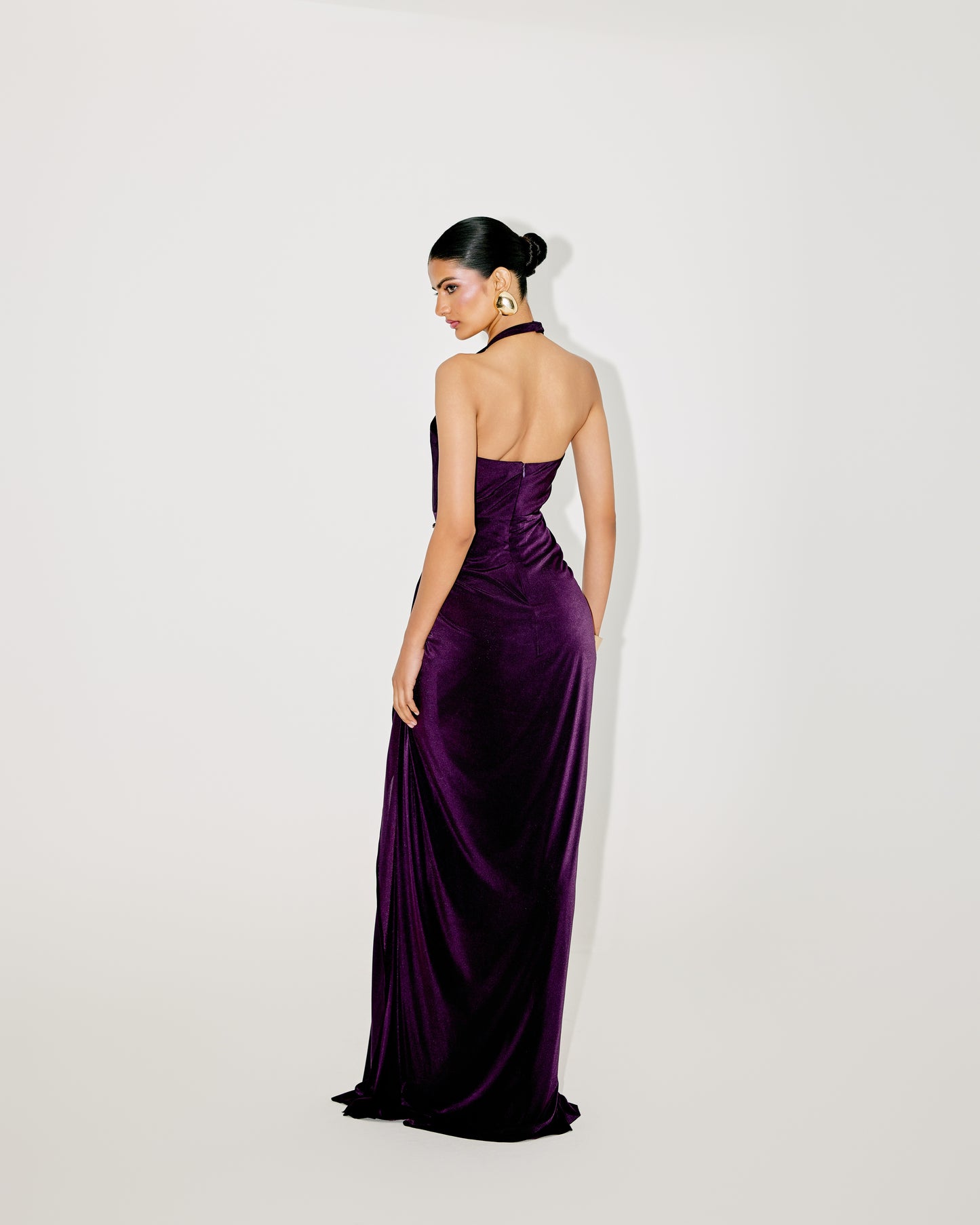 HALTER NECK DRAPED GOWN
