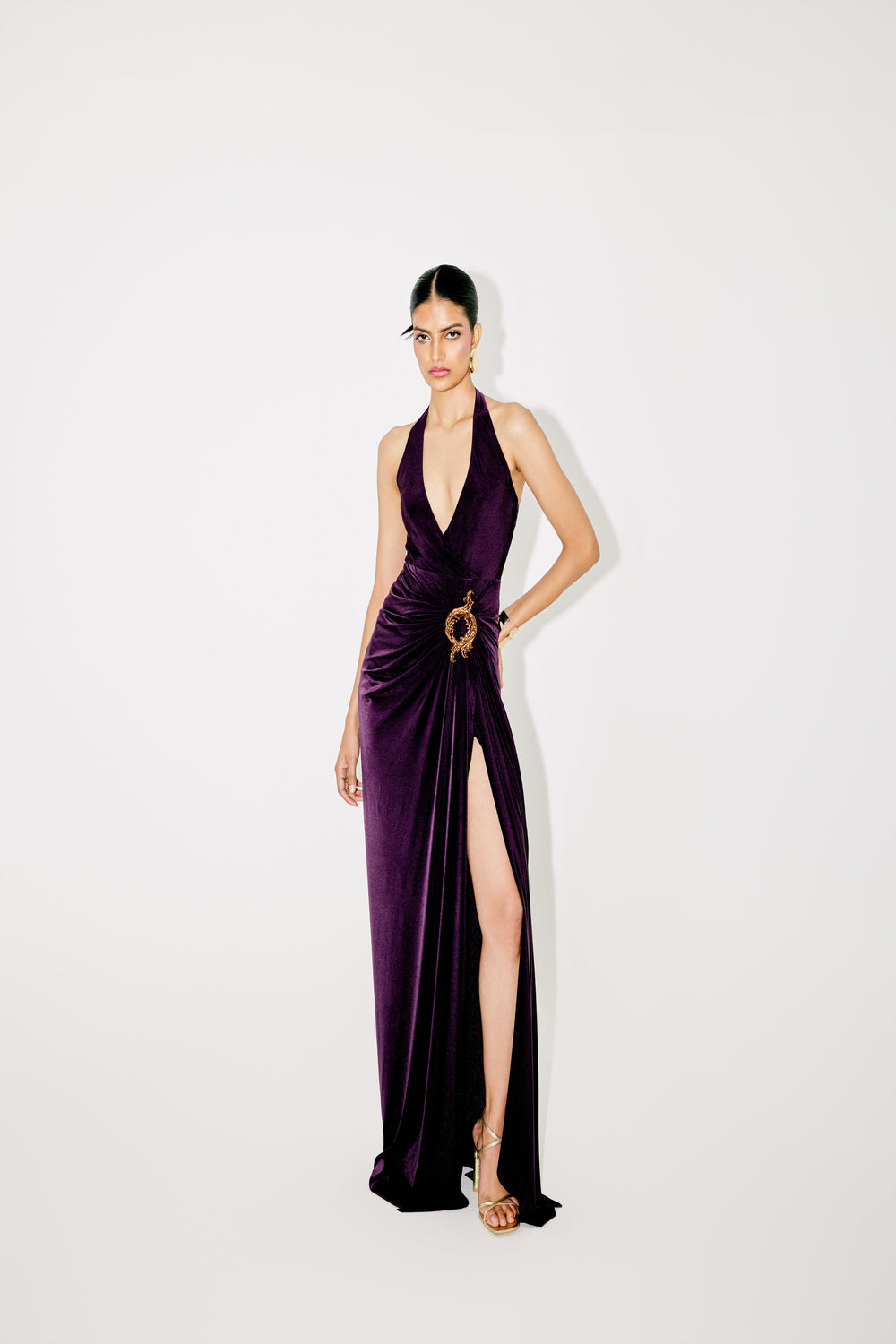 HALTER NECK DRAPED GOWN