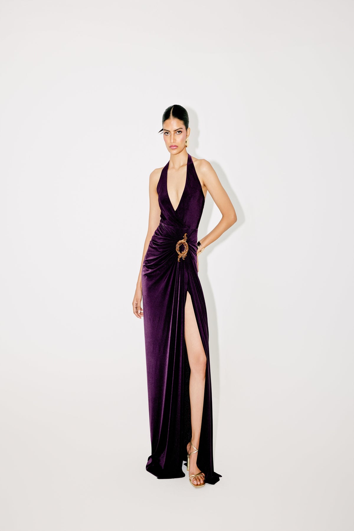 HALTER NECK DRAPED GOWN