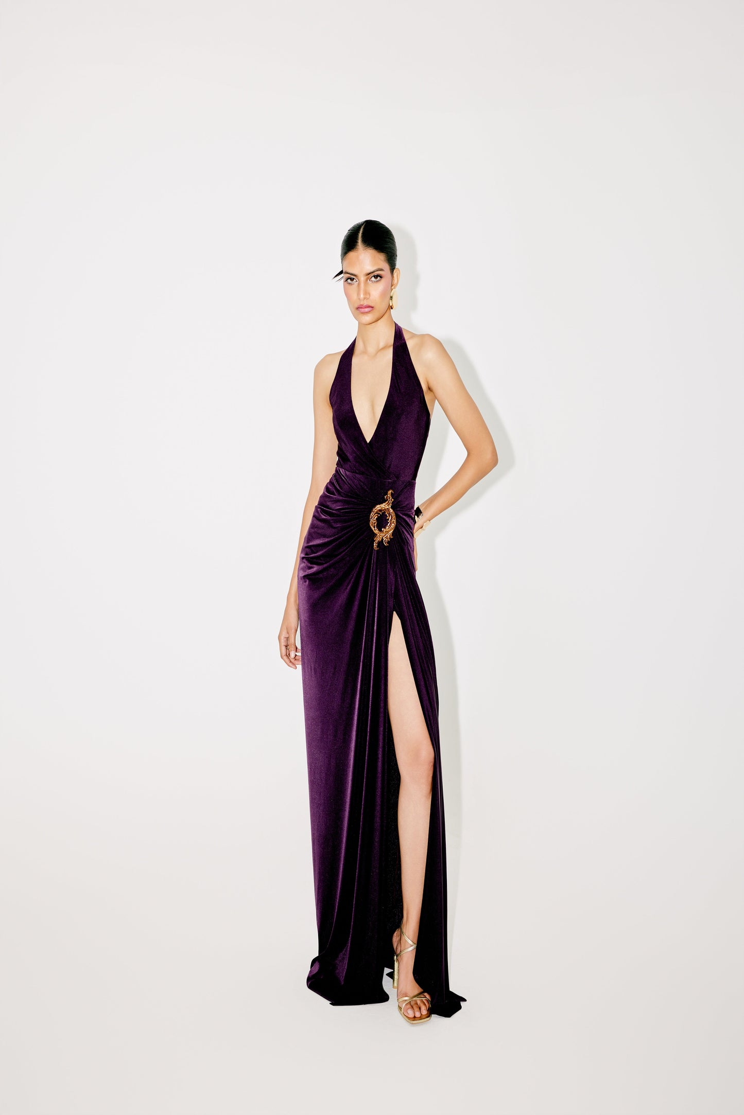 HALTER NECK DRAPED GOWN