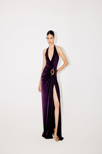 HALTER NECK DRAPED GOWN