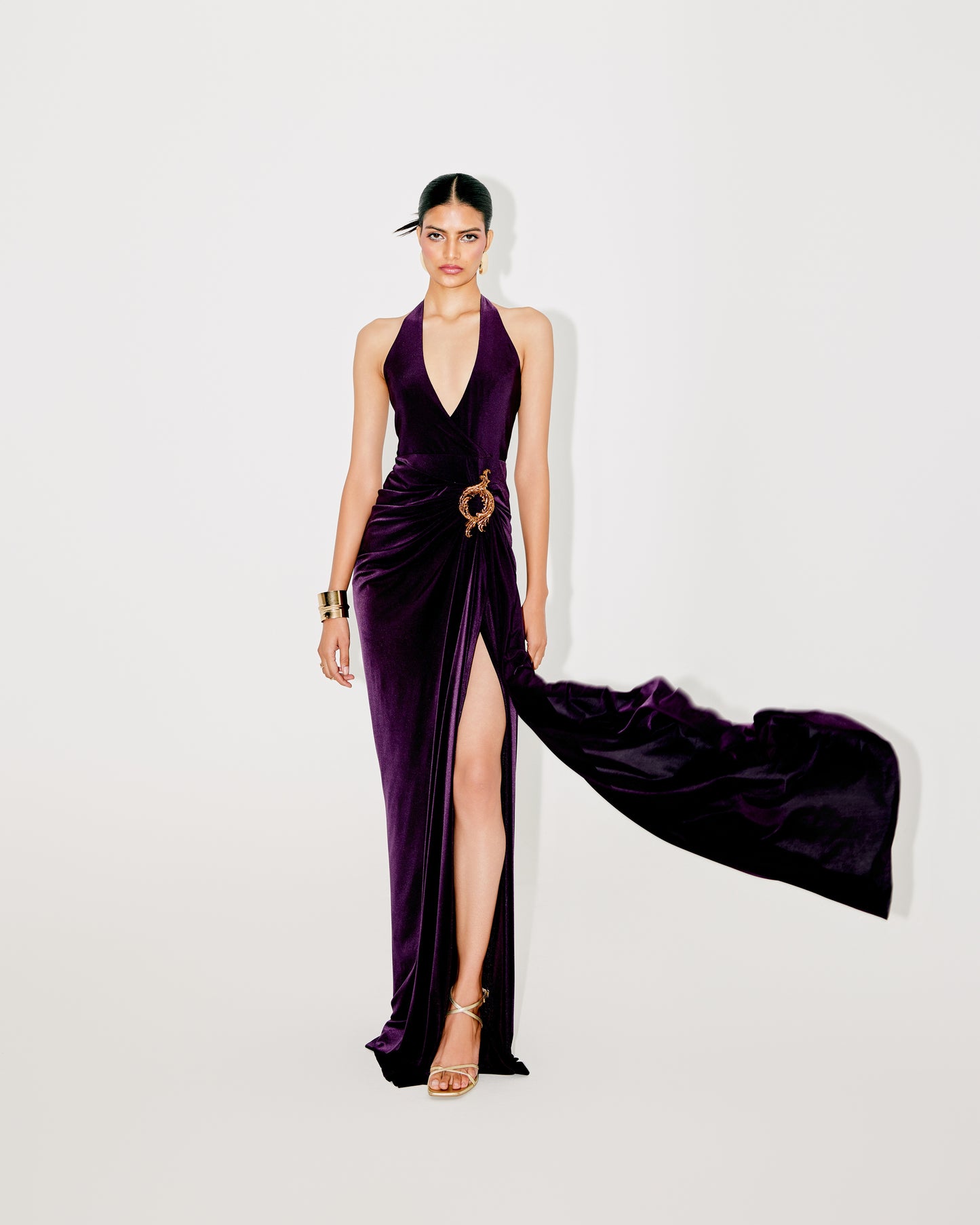 HALTER NECK DRAPED GOWN