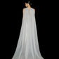 White Gold Draped Gown with High Slit and Crinkled Organza Cape