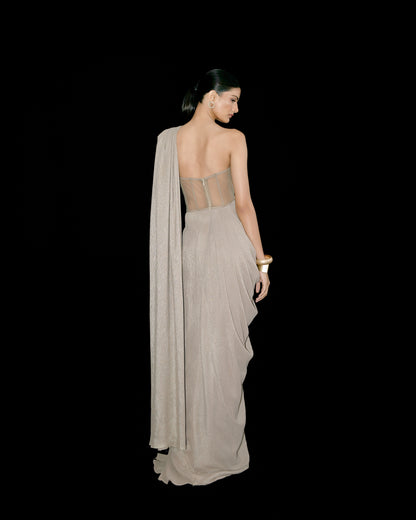 SAREE DRAPE CORSET DRESS