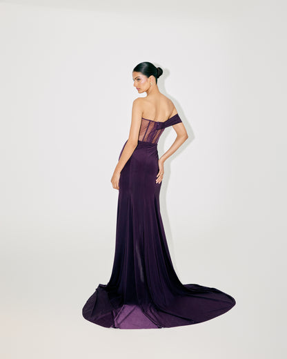 CORSET GOWM WITH SEQUENCED CAPE