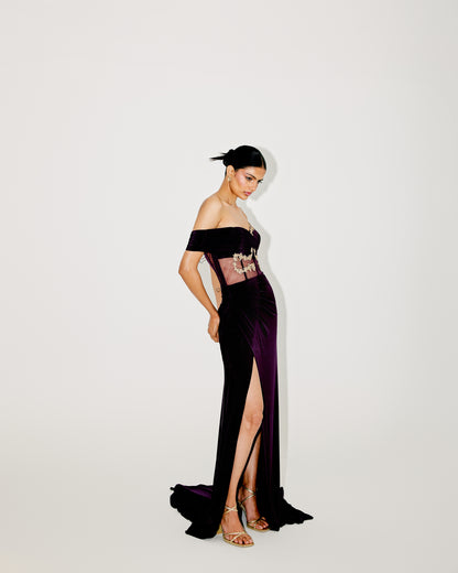 CORSET GOWM WITH SEQUENCED CAPE