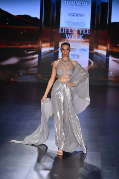 DRAPED SAREE WITH SHEER BLOUSE