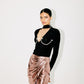PLUNGE NECK TOP WITH DRAPED SKIRT