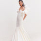 White Bubble Hem Mermaid Gown with Shoulder Drape