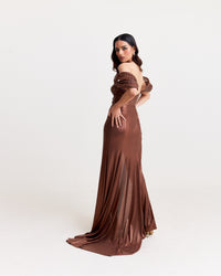 Copper Shimmer Bustier Dress with Organza Drapes