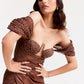 Copper Shimmer Bustier Dress with Organza Drapes