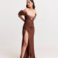 Copper Shimmer Bustier Dress with Organza Drapes