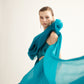 Teal Metallic Cut-Out Gown with Draped Organza