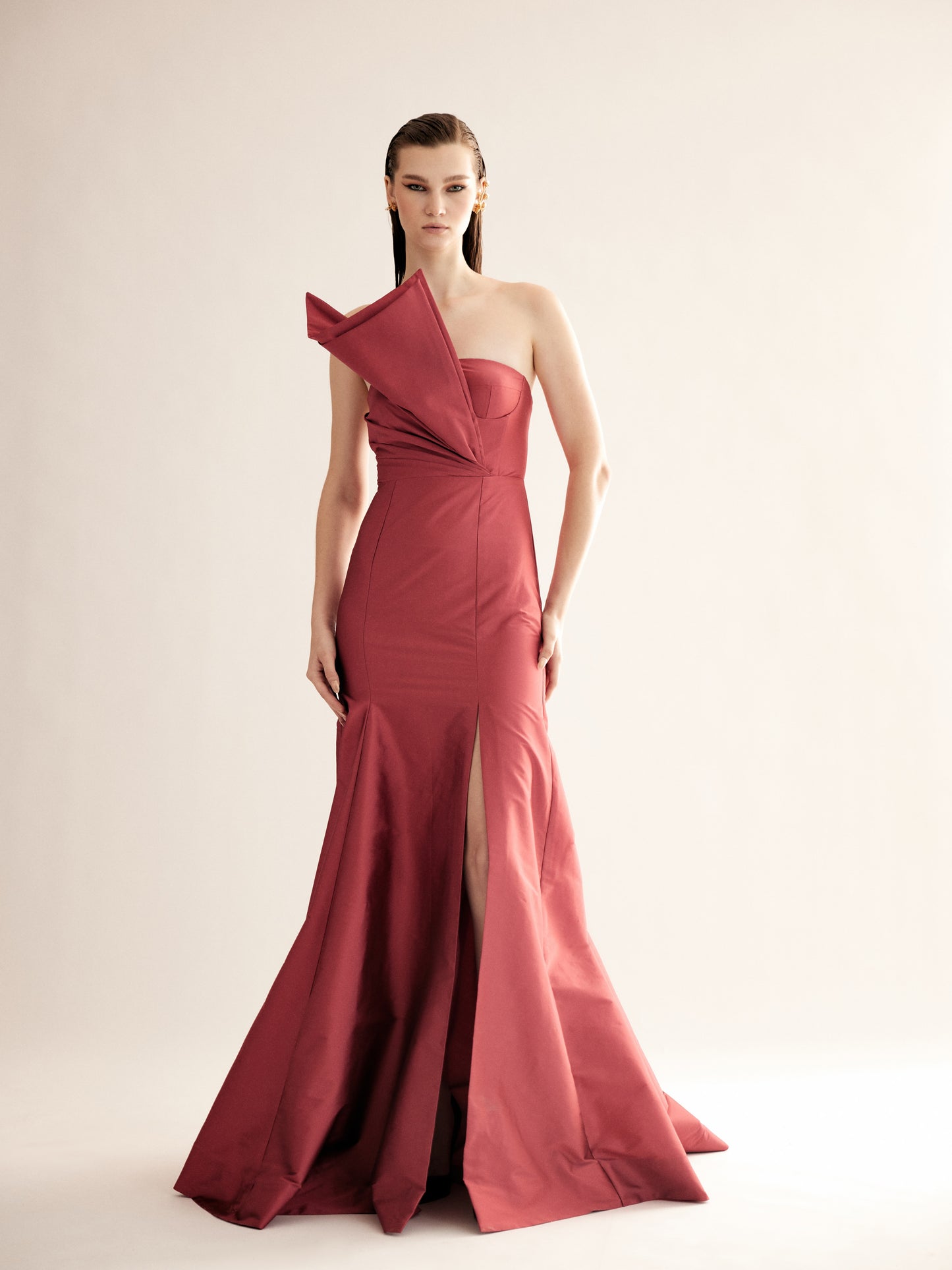 Astro Dust Taffeta Silk Gown with Wrap Detail
