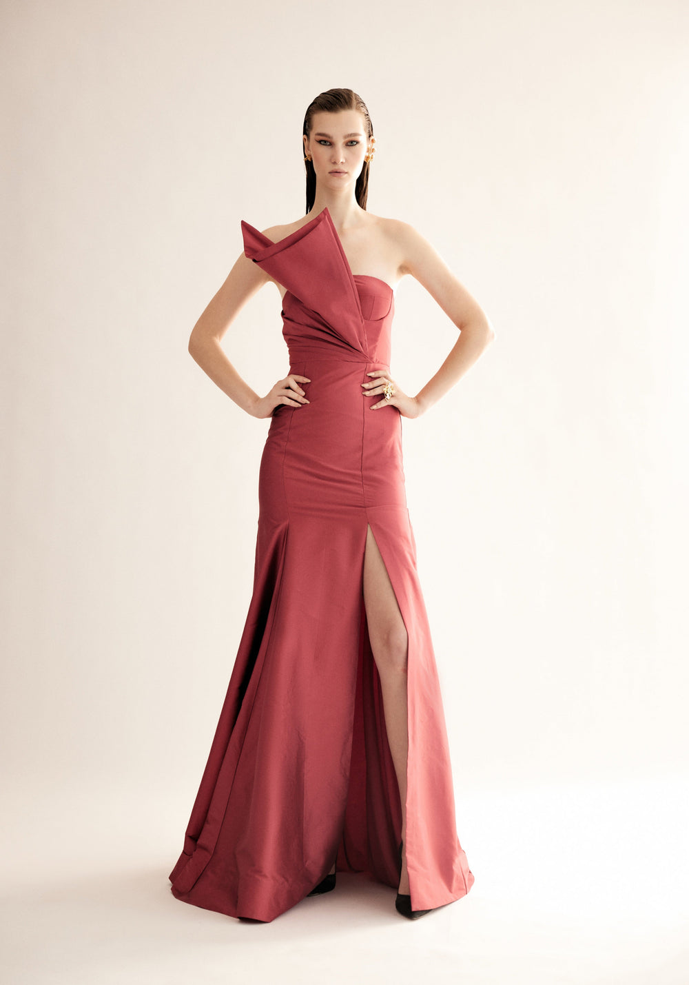 Astro Dust Taffeta Silk Gown with Wrap Detail
