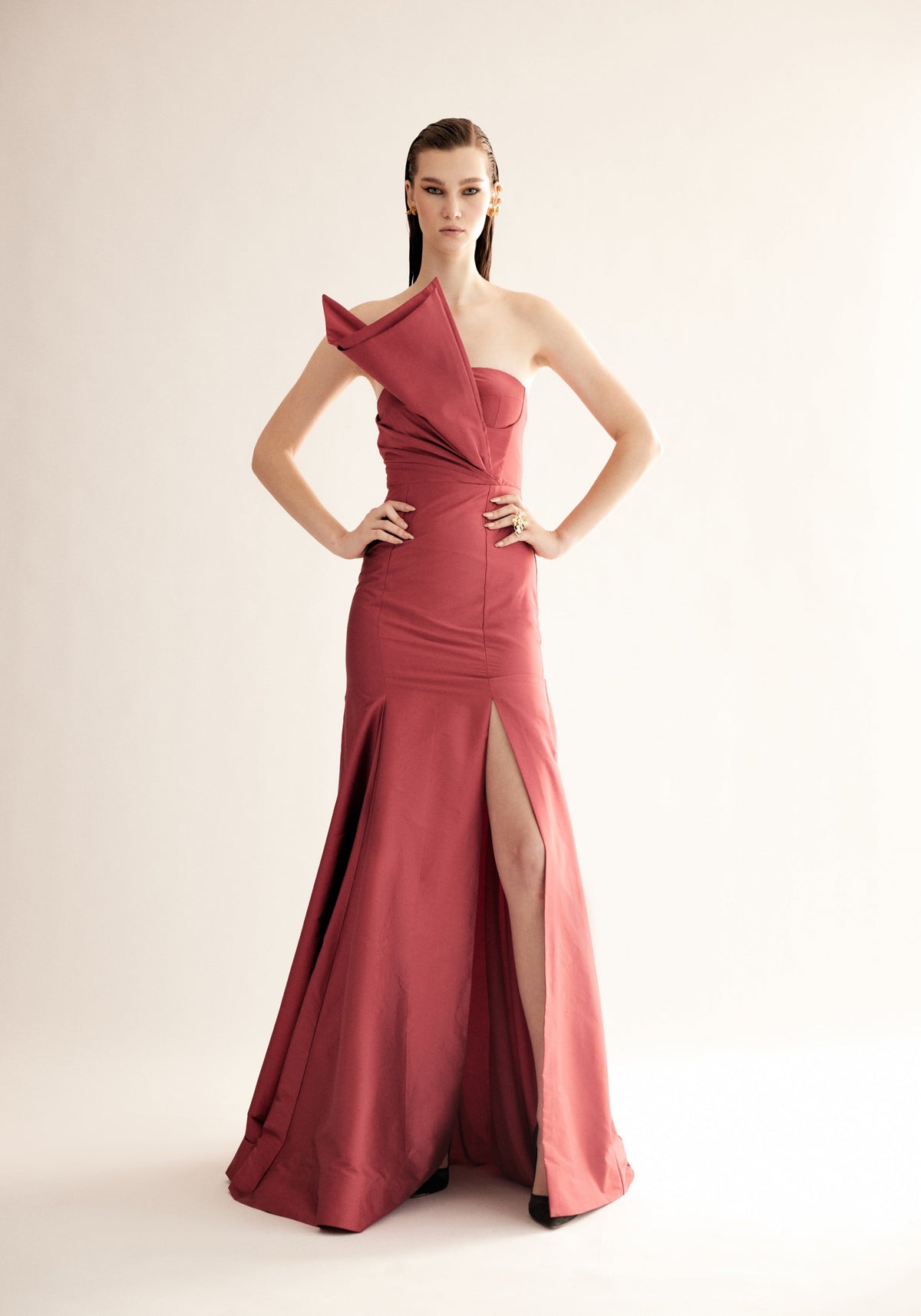 Astro Dust Taffeta Silk Gown with Wrap Detail