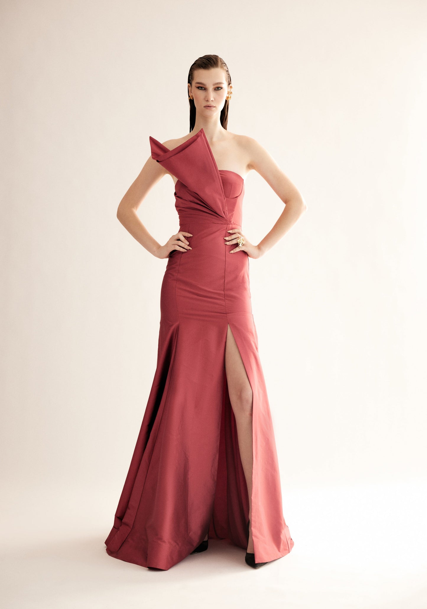 Astro Dust Taffeta Silk Gown with Wrap Detail