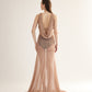 Bronze Gold Mesh Long Dress with Cowl Back – 3-Piece Set